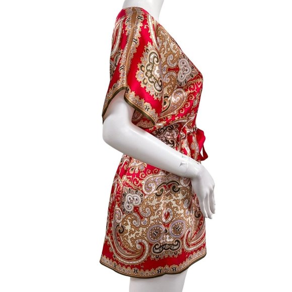 CAbi Silk Red Paisley Kimono Tie Front V Neck Short Flutter Sleeve Top Small EUC - Picture 2 of 7